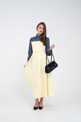 Denim Detaylı Uzun Elbise K1721 - 48