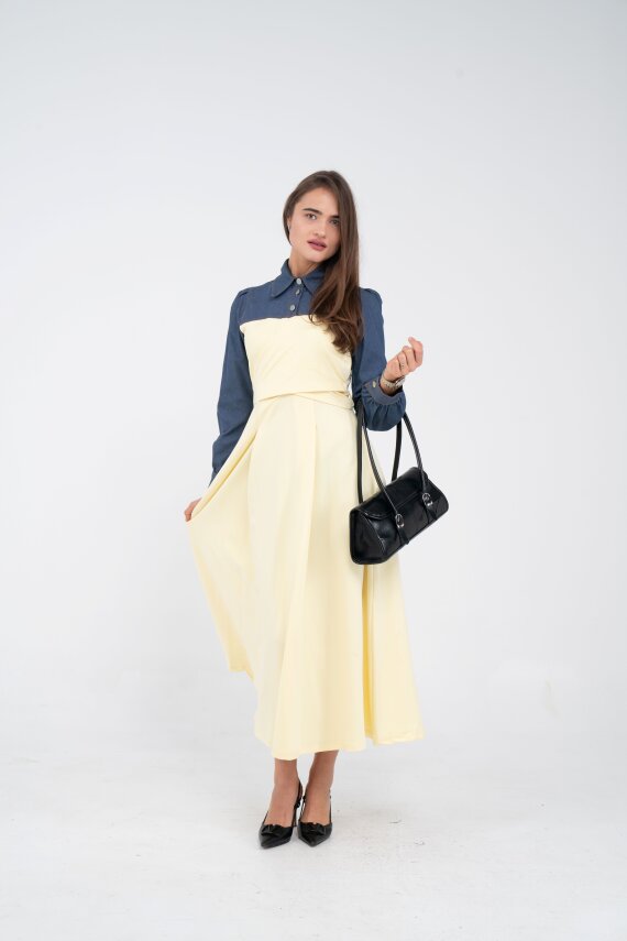 Denim Detaylı Uzun Elbise K1721 - 48