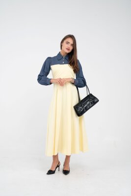 Denim Detaylı Uzun Elbise K1721 - 49