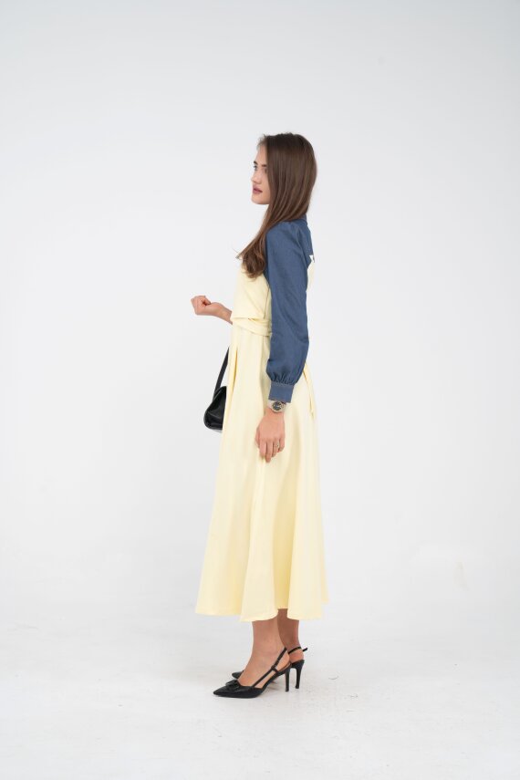 Denim Detaylı Uzun Elbise K1721 - 50