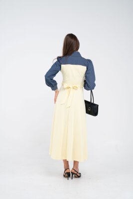 Denim Detaylı Uzun Elbise K1721 - 55