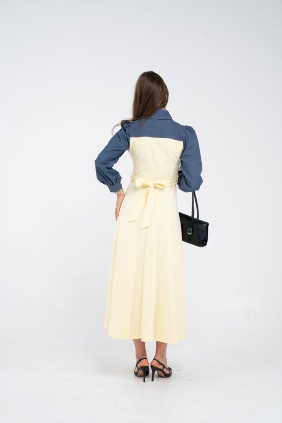 Denim Detaylı Uzun Elbise K1721 - 55