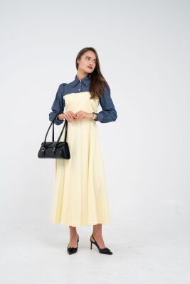 Denim Detaylı Uzun Elbise K1721 - 52