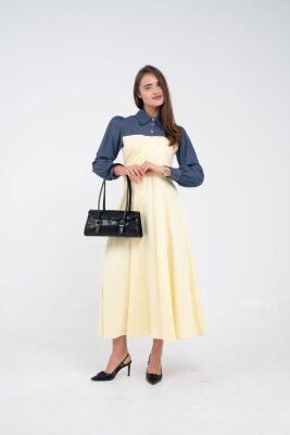 Denim Detaylı Uzun Elbise K1721 - 53