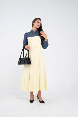 Denim Detaylı Uzun Elbise K1721 - 54