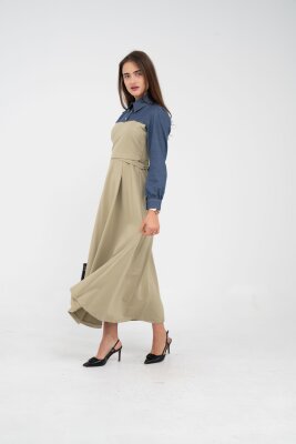 Denim Detaylı Uzun Elbise K1721 - 57