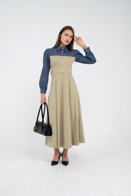 Denim Detaylı Uzun Elbise K1721 - 58