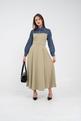 Denim Detaylı Uzun Elbise K1721 - 59