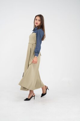 Denim Detaylı Uzun Elbise K1721 - 60