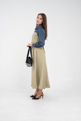 Denim Detaylı Uzun Elbise K1721 - 61