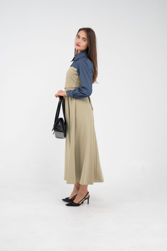 Denim Detaylı Uzun Elbise K1721 - 61