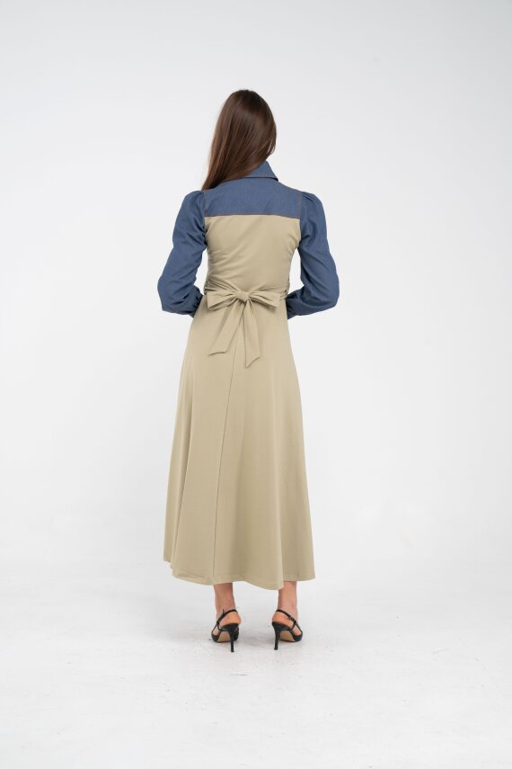 Denim Detaylı Uzun Elbise K1721 - 66