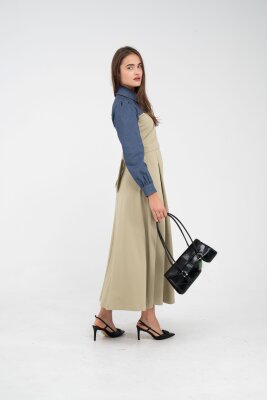 Denim Detaylı Uzun Elbise K1721 - 62