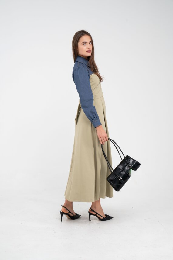 Denim Detaylı Uzun Elbise K1721 - 62