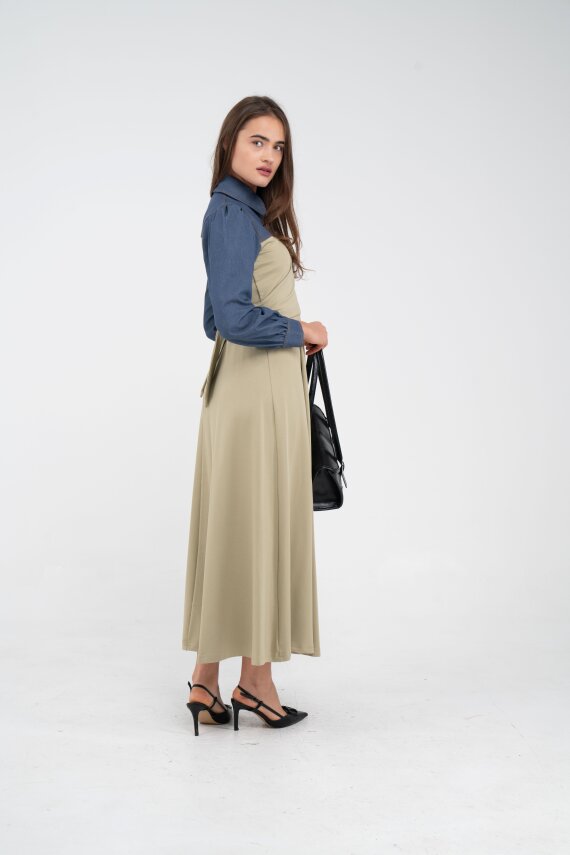 Denim Detaylı Uzun Elbise K1721 - 63