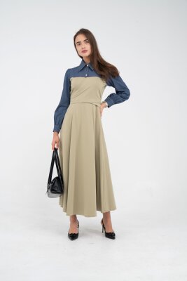 Denim Detaylı Uzun Elbise K1721 - 64