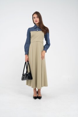 Denim Detaylı Uzun Elbise K1721 - 65