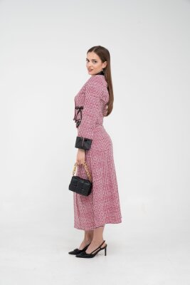 Deri Detaylı Ekose Ceket Etek İkili Takım K8057 - 3