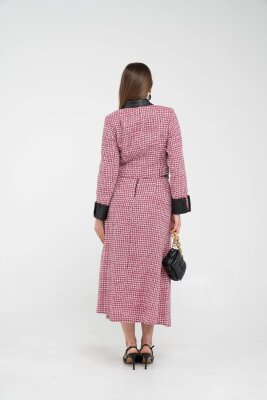 Deri Detaylı Ekose Ceket Etek İkili Takım K8057 - 7