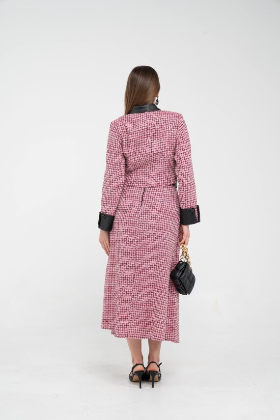 Deri Detaylı Ekose Ceket Etek İkili Takım K8057 - 7