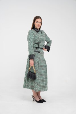 Deri Detaylı Ekose Ceket Etek İkili Takım K8057 - 10