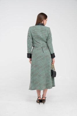 Deri Detaylı Ekose Ceket Etek İkili Takım K8057 - 15