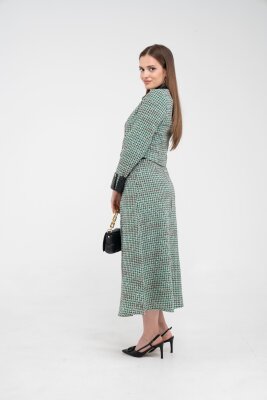 Deri Detaylı Ekose Ceket Etek İkili Takım K8057 - 11