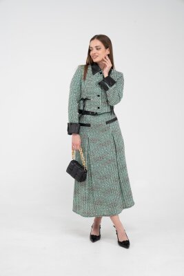 Deri Detaylı Ekose Ceket Etek İkili Takım K8057 - 12