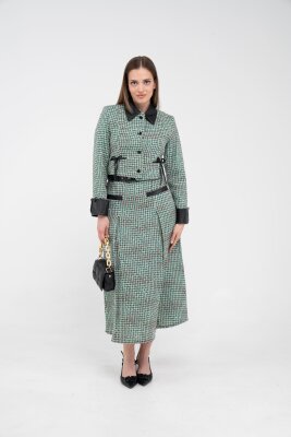 Deri Detaylı Ekose Ceket Etek İkili Takım K8057 - 13