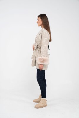 Desenli Kürk Manşet Detaylı Kuşaklı Kadın Kaban 1766 - 13