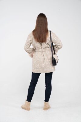 Desenli Kürk Manşet Detaylı Kuşaklı Kadın Kaban 1766 - 17