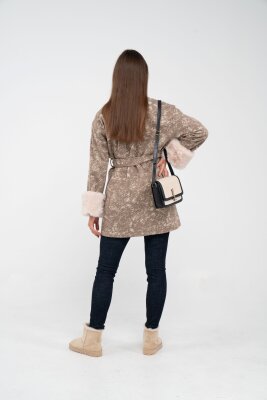 Desenli Kürk Manşet Detaylı Kuşaklı Kadın Kaban 1766 - 25