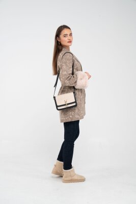 Desenli Kürk Manşet Detaylı Kuşaklı Kadın Kaban 1766 - 23