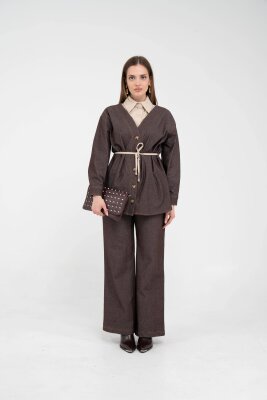 Dikiş Detaylı Kuşaklı Kadın Takım 9002 - 2