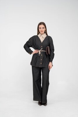 Dikiş Detaylı Kuşaklı Kadın Takım 9002 - 9