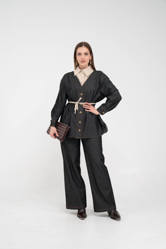 Dikiş Detaylı Kuşaklı Kadın Takım 9002 - 10