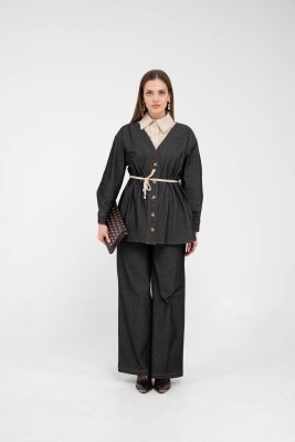 Dikiş Detaylı Kuşaklı Kadın Takım 9002 - 14