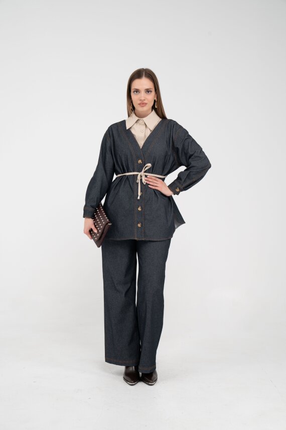 Dikiş Detaylı Kuşaklı Kadın Takım 9002 - 16