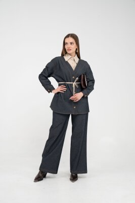 Dikiş Detaylı Kuşaklı Kadın Takım 9002 - 17