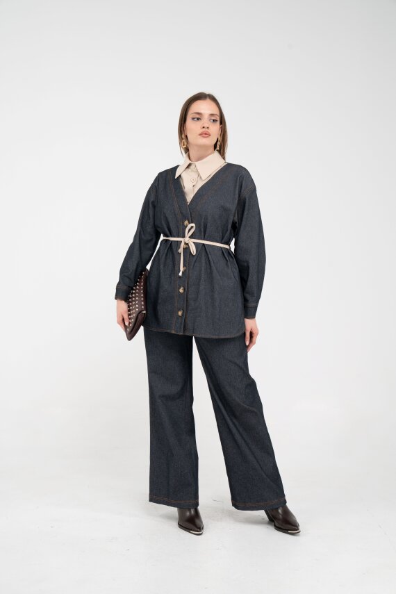 Dikiş Detaylı Kuşaklı Kadın Takım 9002 - 20