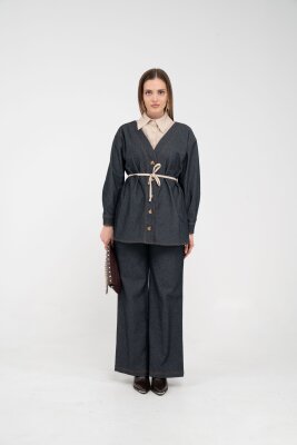 Dikiş Detaylı Kuşaklı Kadın Takım 9002 - 21