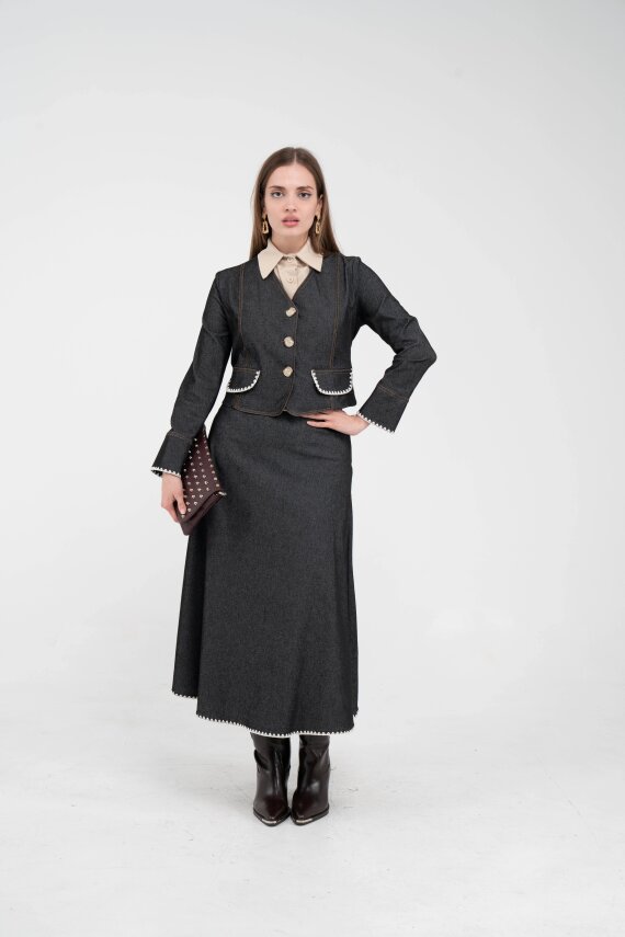 Dikiş Detaylı Şık İkili Kadın Takım 8087 - 9