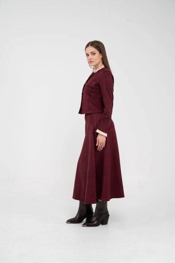 Düğme Detaylı Süet Etek Ceket Takım K8089 - 2