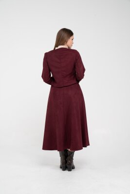 Düğme Detaylı Süet Etek Ceket Takım K8089 - 5