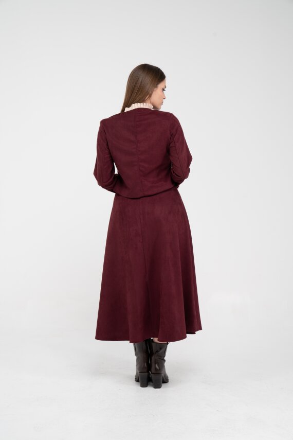 Düğme Detaylı Süet Etek Ceket Takım K8089 - 5