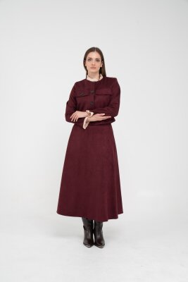 Düğme Detaylı Süet Etek Ceket Takım K8089 - 4