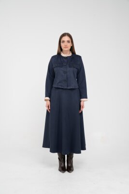 Düğme Detaylı Süet Etek Ceket Takım K8089 - 6