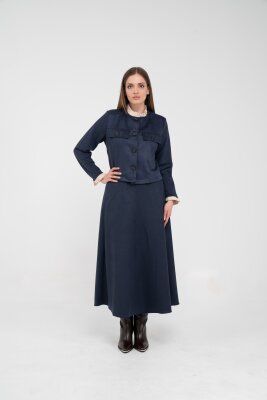 Düğme Detaylı Süet Etek Ceket Takım K8089 - 7