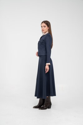 Düğme Detaylı Süet Etek Ceket Takım K8089 - 8