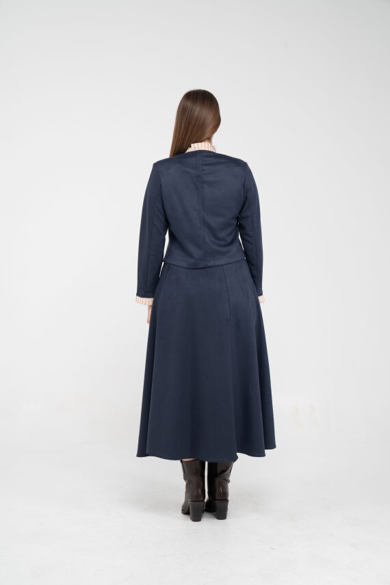 Düğme Detaylı Süet Etek Ceket Takım K8089 - 9